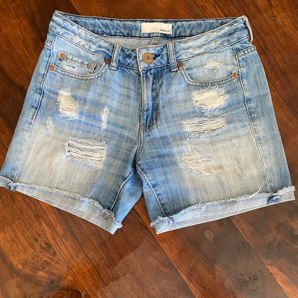 Garage Girlfriend Denim Shorts Distressed Blue Size S